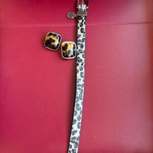 Calvin Klein Leopard Haircalf Belt & Tortoiseshell Clip Earrings